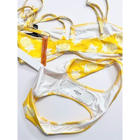 AQUA x Studio 189 Pineapple Bikini Swimwear Medium Yellow White Top and Bottom - Picture 8 of 8